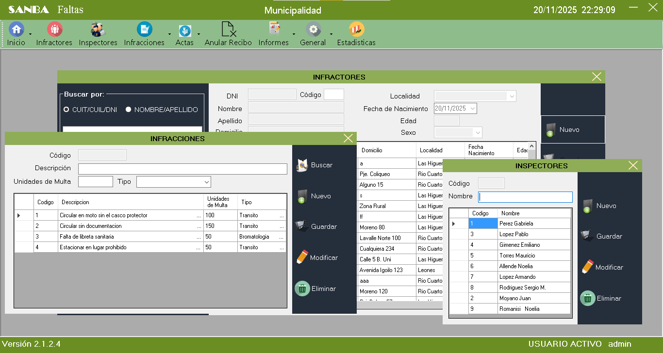 Interfaz de SANBA Faltas
